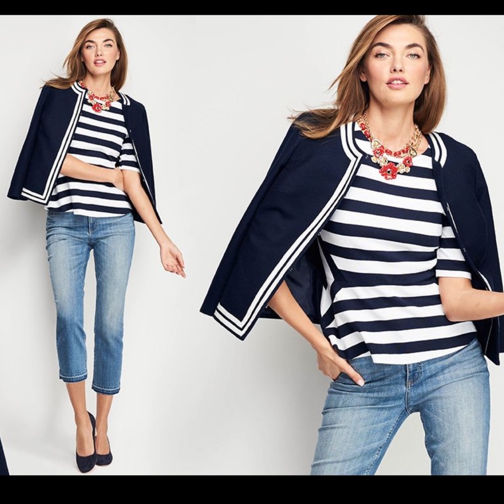 Talbots Navy Blazer w/ White Piping Detail 6